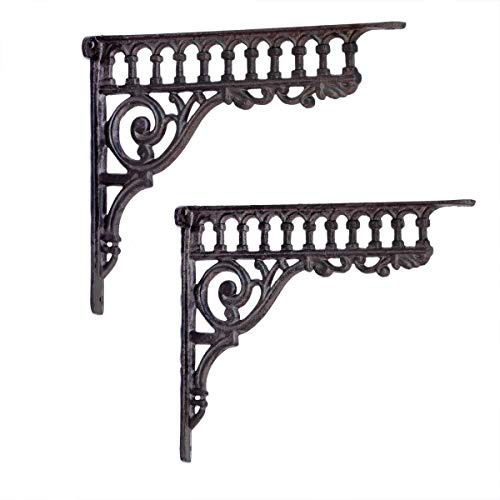 Antikas Regalträger aus Gusseisen antikbraun im Set | 23 cm x 28 cm x 3 cm | antike Regalstützen für Bücherregal | schöne Wandhalter Winkel