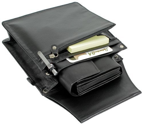 XXL Profi Holster Halfter ECHT Leder KELLNERHOLSTER Gastronomie KELLNERTASCHE GÜRTELTASCHE KELLNERHALFTER SCHWARZ MIT GROSSEN REISSVERSCHLUSSFACH