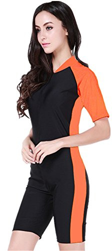 YEESAM diskreta badkläder – flickor och damer diskret overall en del kortärmad baddräkt (internationell - M, ren orange), Ren orange