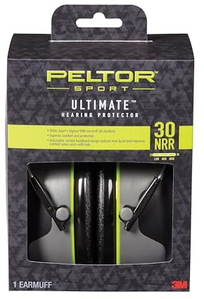 Peltor Sport Ultimate Hearing Protector, Noise Reduction Rating (NRR) 30 dB, Lightweight Design For Comfort & Extended Wear, Peltor Sport's Highest Noise Reducing Ear Muffs, Black/Grey (97042-PEL-6C)