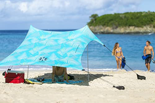 Tenda da spiaggia Neso Tents con ancoraggio a sabbia, parasole portatile - 2.1m x 2.1m - Angoli rinforzati brevettati (Aqua Fronds)