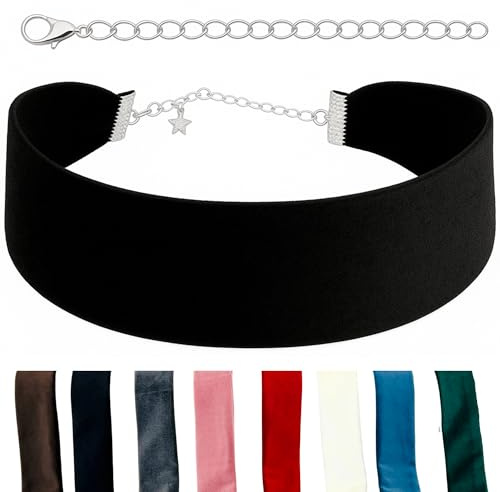 STACKABLE CREATIONS Velvet Choker for Women, Wide 1.5 90s Ribbon Adjustable 12–18 with Stainless Steel Clasp, Soft Skin-Friendly Velvet — Black