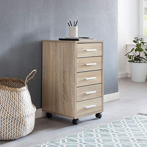 KADIMA DESIGN Rollcontainer Holz Rollen Standcontainer 33x63x38cm Sonoma Schreibtischcontainer