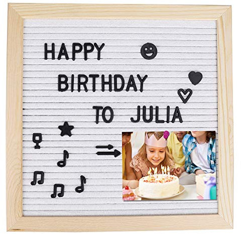 Filz Brief Board 25x25cm Holz Letter Board mit 460 Buchstaben Zahlen und Symbole für Memoboard Hängen in der Familie Küche Büro Hochzeit, Weiß