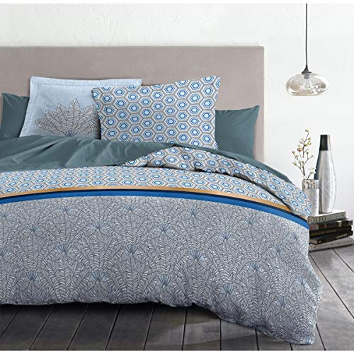 Home Linge Passion | Housse de Couette - 3 Pièces | 100% Coton - 57 Fils | 2 Personnes - 220x240 cm | LOUXOR Bleu
