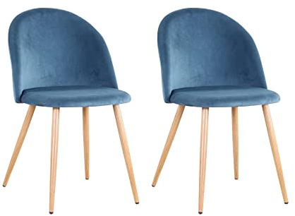 GrandCA HOME Set di 2 Sedie da Pranzo in Velluto, Sedie da Cucina Imbottite con Gambe in Metallo, per Soggiorno da Pranzo, Blu