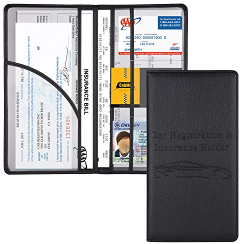 Cacturism Car Registration and Insurance Holder, Vehicle Glove Box Car Organizer Men Women Wallet Accessories Case with Magnetic Shut for Cards, Essential Document, Driver License, Black