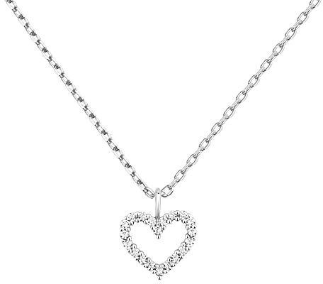 PAVOI Rhodium Plated Cubic Zirconia Heart Necklace | Cute Dainty Love Pendant Necklaces for Women - Valentines Day Trendy Jewelry