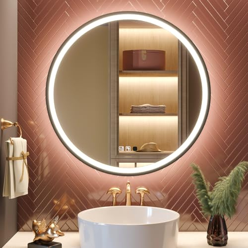 GANPE LED Sensor Spiegel, Runder menschlicher Körper Induktion Kosmetikspiegel, Beleuchtet Dimmbar Anti-Beschlag IP44 Wasserdicht Badezimmer Wandmontagespiegel (80 cm)