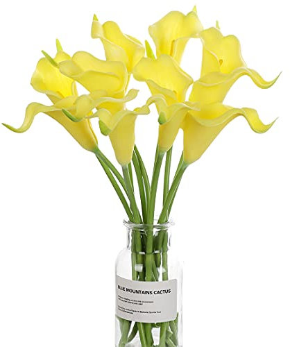 huaao 12pcs Lirios de Cala Flores Artificiales Amarillo en Latex, Ramos Flores Falsos Realista Decoración de Aniversario, Matrimonio, Boda, Fiesta, Oficina, Arreglos Florales, Bouquets Flor Nupcial