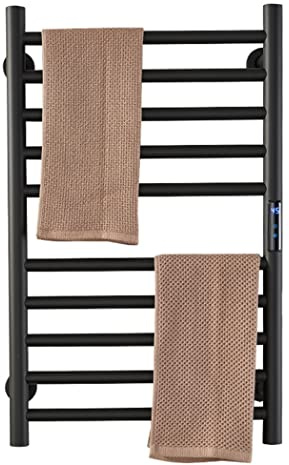 Scaldasalviette Portasciugamani Elettrico, Con Timer 1-8 Ore, Scalda Asciugamani Con Controllo Della Temperatura, Nero Opaco 10 Barre Stendibiancheria Riscaldato A Parete,Plug in