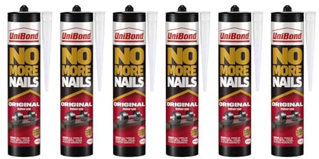 UniBond No More Nails Original, Heavy-Duty Mounting Adhesive, No Nails Strong Glue for Wood, Ceramic, Metal etc, White Instant Grab Adhesive, Pack of 6 (6 x 365g Cartridges)