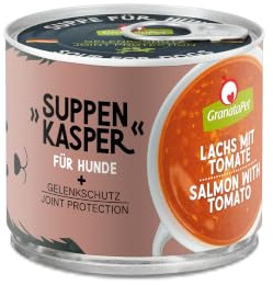 GranataPet Suppenkasper Lachs mit Tomate, Suppe für glückliche Hunde, Snack mit Grünlippmuschel & Mineralien, Hundefutter ohne Getreide für eine artgerechte Ernährung, 140 g | Getreidefrei, Ohne Zuckerzusatz, Grünlippmuschel, Extra Flüssigkeitszufuhr, Made in Germany
