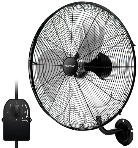 COSTWAY Ventilador Industrial de 120W, Ventilador de Pared Φ55cm con 3 Velocidades, Rotación Horizontal de 85°y Vertical de 30°, 3 Aspas de Aluminio, Metálico para Almacén y Taller (Negro)
