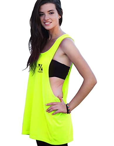 Vibrha Canotta Sportiva Donna Fitness Giallo Fluo M Dorso a Vogatore - Abbigliamento Sportivo Donna, Zumba Abbigliamento, Canotta Basket, Magliette Fluo