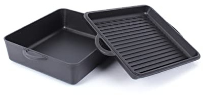 ECHTWERK Cocotte universelle en fonte Set 2 en 1, Plat à four avec couvercle, Pre-Seasoned, Casserole déjà cuite, Poignées de protection contre la chaleur, 6,5 L, Ø 31,1 x 30,2 cm