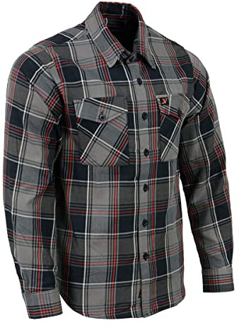 Milwaukee Leather MNG11658 Men's Black and Grey with Red Long Sleeve Cotton Flannel Shirt - X-Large