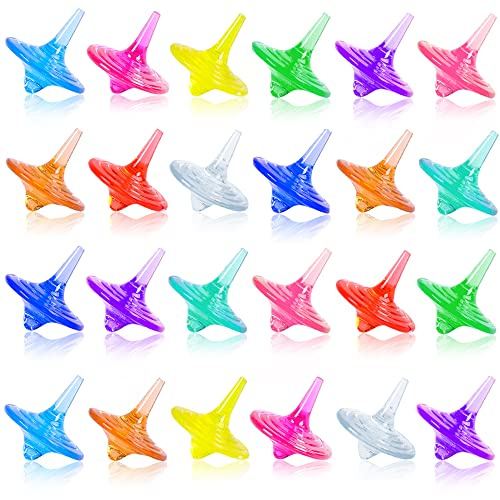 SPRMUD Kinder Acryl Kreisel Spielzeug, Bunte dauerhafte glänzende Kristall kleine Kreisel für Jungen Mädchen Kinder Spiel in Familie/Partei/Schule/Kindergarten Spiel/Geschenk/Bildung (24 PCS)