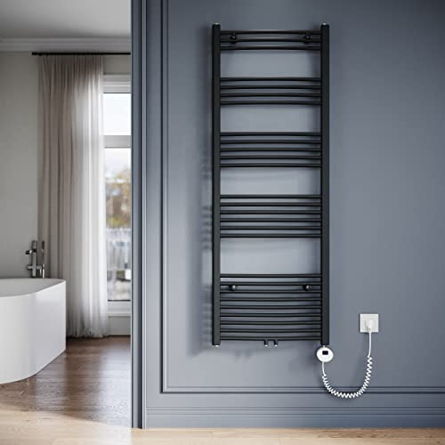 SONNI Badheizkörper Elektrisch mit Thermostat 1640x600 mm Anthrazit Gebogen Handtuchtrockner Mittelanschluss Oval Handtuchwärmer für Bad Heizung 900W