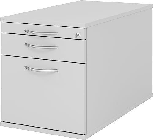 bümö Rollcontainer mit Hängeregister für Hängeordner, Container abschließbar in grau - Rollwagen mit Hängeregistratur als Schreibtisch Unterschrank od. Bürocontainer m. Bogengriffe