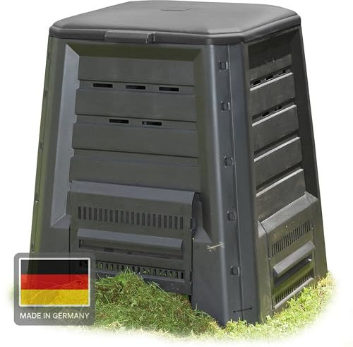 NYVI Gartenkomposter NYVIGreen 87x75x75 cm Anthrazit - 340 Liter - Thermokomposter aus wetterfestem & recyceltem Kunststoff – Schnellkomposter - Stabil, Pflegeleicht, Steckmontage ohne Werkzeug