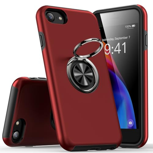 KRAFTCARE Hülle für iPhone SE (2022/2020),iPhone 8 und iPhone 7 Handyhülle mit Eingebetteter 360° Grad Ring, Magnetische Schutzhülle TPU Stoßfest Cover Case für iPhone 7/8/SE,4,7 Zoll, Rot
