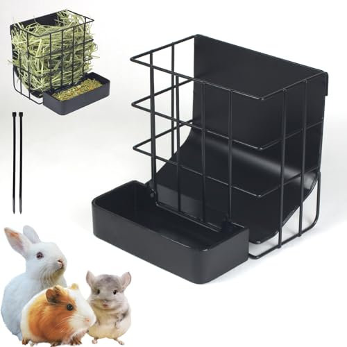 Kaninchen-Heu-Futterstation für Meerschweinchen, Heu, mit Haken, robuster Metallrahmen, verbessert Heuraufe, reduziert Abfall, Heuhalter, für Kaninchen, Kaninchen, Chinchilla, Meerschweinchen,