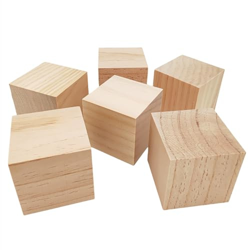 Holzwürfel 7 cm/6 Stück, unfertige Blöcke, natürliche quadratische Blöcke für Handwerk, Schnitzen und DIY-Projekte