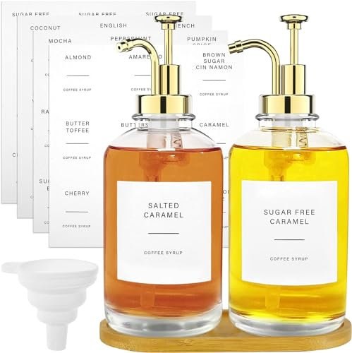 Set di bottiglie di aceto e olio Esmula da 2 confezioni, set dispenser di sciroppo di caffè da 500 ml, dispenser con pompa per sciroppo con adesivo, dispenser con pompa di sciroppo di caffè per cucina