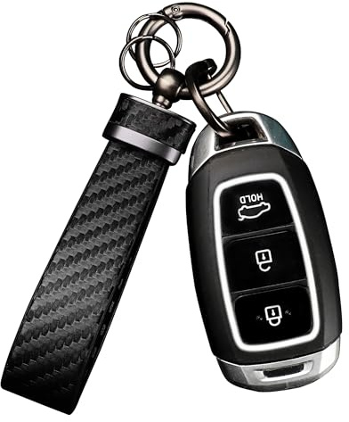 GTLM Schlüsselanhänger Auto Leder,Personalisierte Schlüsselanhänger aus Kohlefaser mit D-Ring,Auto Zubehör Schlüsselring (Schwarz)