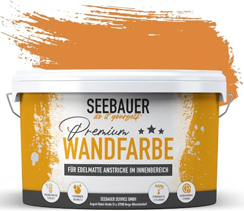 SEEBAUER diy Wandfarbe Orange 2,5L für Innen (No. 512 Tropical Taste) Edelmatte orange Innenfarbe - Orangetöne sehr hohe Deckkraft - Matt, Abwaschbar und Tropffrei