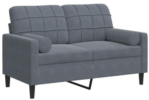 vidaXL Sofa 2-Sitzer, Couch mit Zierkissen Metallgestell, Polstersofa Stoffsofa für Wohnzimmer, Loungesofa Sitzmöbel, Modern, Dunkelgrau Samt