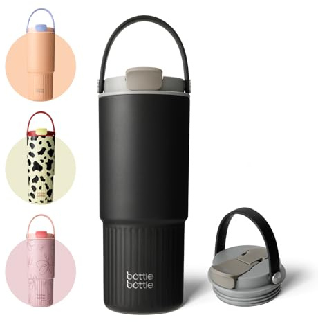 BOTTLE BOTTLE Tasse isotherme avec paille et poignée pour école, voiture, sport, maison, bureau, Mug voyage 760 ml (ébène)
