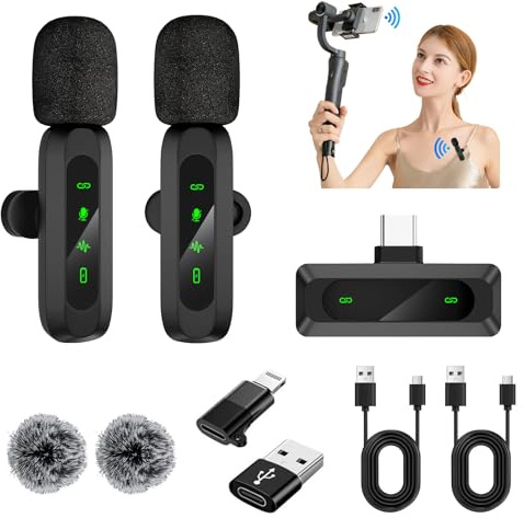 Pulilang Microfono Inalambrico,Microfono Solapa para iPhone/Android Mobile/Portátiles,Reducción de Ruido,Microfono Inalambrico Solapa para Youtube,Tiktok,Registro de Video,Transmisión en Vivo