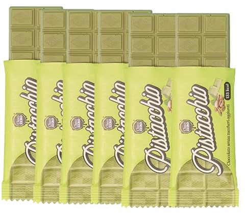 Choco Zero Tavolette di Cioccolato Bianco e Pistacchio Senza Zuccheri Aggiunti 25g 133 Calorie Cioccolato Senza Zucchero per Spuntino Palestra Senza Glutine Low Carbs