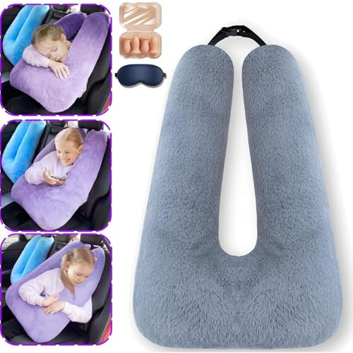 NNBWLMAEE Oreiller de voiture de voyage pour enfants, coussin de voiture pour dormir, soutien de la tête et du corps, oreiller en forme de U pour voyage (gris)