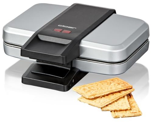 Cloer 6119 Spekulatius-Waffeleisen, für 4 Kekse, Spekulatius je 6 x 11 cm, Plätzchen für Weihnachten, 600 W, Kontrolllampe, Platzsparende Aufbewahrung, 3-Stufige Griffverriegelung, silber, Kunststoff