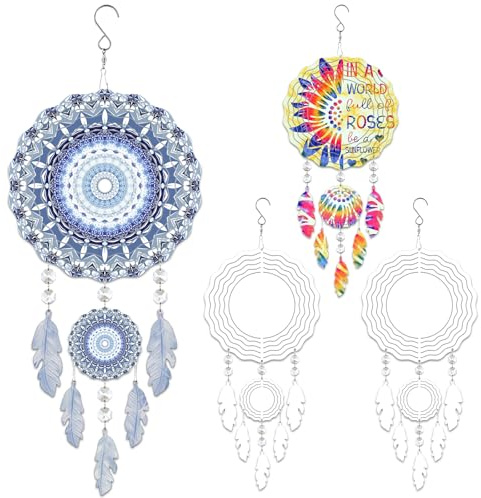 WindMage 4Pack 10inch Sublimation Wind Spinner Blanks 3D Aluminum Metal Wind Sculpture Kinetic Spinners for Yard and Garden Indoor Art Ornaments Hanging Decoration (Dream Catcher)
