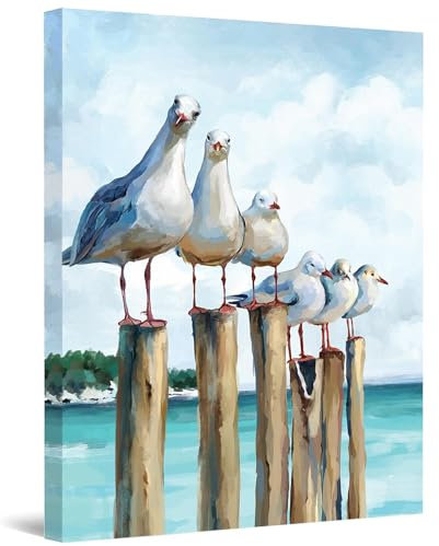 LZLHDE Leinwand Bilder Wandbilder Wohnzimmer, Badezimmer Bilder 30x40 cm Bild Badezimmer wc Wandbild Möwe Gemälde Wandgemälde Zimmer Deko auf Wand Dekoration Wall Art