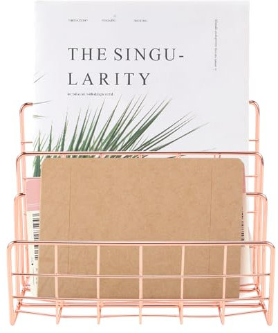 Sreuyong Bookshelf Office Desktop Rose Gold Metal Book Block Three Layer Desktop Magazine Shelf Book Holder