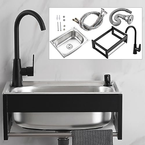 Lavandino A Parete In Acciaio Inox, Lavello Da Cucina, Stazione Lavamani Portatile, Lavabo A Parete, Lavello Commerciale Per Esterni Con Rubinetto Per Acqua Calda E,48 * 35