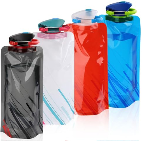 Rnigra Faltbare Wasserflaschen, 700 ml, faltbare Wasserflasche, mit Karabiner, BPA-frei, für Outdoor-Sport, Reisen, Radfahren, 4 Stück