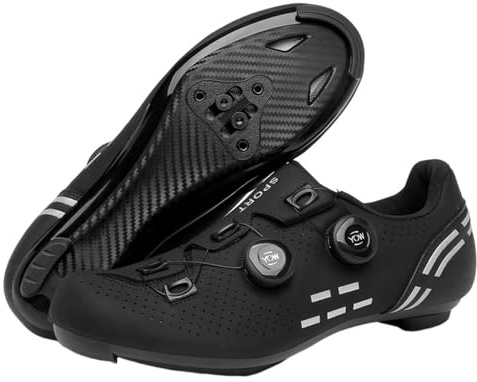 Surwin Road Cycling Shoe Men Women, Breathable Unisex Road Bike Shoes with Look Delta Cleats & 3 Bolt, Swivel Buckle Design Sneakers for Indoor Outdoor, 3.5UK-11.5UK (Black,11)