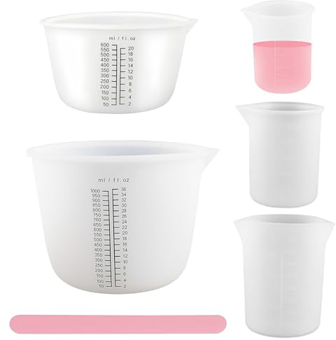 KLHOPE 5 Piezas Tazas Medidoras de Silicona, Vasos Medidores Antiadherentes para Resina con Escala, Silicona Vaso Medidor 1000ml/600ml/100ml/350ml/250ml para Bricolaje, Manualidades