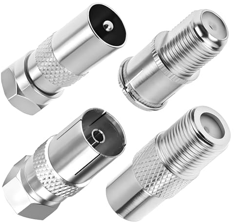 4 Pièces Kit D'adaptateur De Type F Vers Coaxial,Cable Tv,Fiche F,Prise Antenne Tv,Raccord AntenneTv,Adaptateur D'antenneTv F Mâle Vers Femelle,Pour Coaxial Pour Câbles D'antenne Et Satellite,Argent