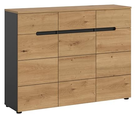 xonox.home - Schuhkommode Canu 120x94x37 cm in Korpus Basalt grau Nb. und Front Artisan Nb. - Schuhschrank Kommode Highboard Stauraumschrank