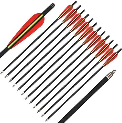 BKEBOLTS 24 Stück Carbon Armbrustbolzen 18/20/22 Zoll Armbrustpfeile mit Moon Nocks und abnehmbaren Spitzen für die Jagd und Outdoor Praxis