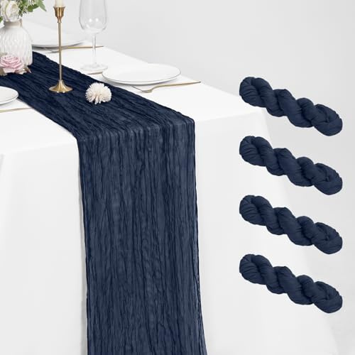 4 Stück Marineblau Käsetuch Tischläufer 55 x 300 cm rustikaler Gaze Stoff Tischläufer Romantisch Hochzeits Seihtuch Tischläufer für Hochzeiten, Festivals, Jubiläum, Abendessen, Outdoor -Partys