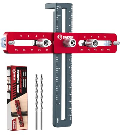 Saker Cabinet Hardware Doweling Jig - Cabinet Handle Template Tool for Knobs and Pull - Adjustable Self Centering Punch Locator Precise Woodworking Drill Guide (6.5 Jig Saw)