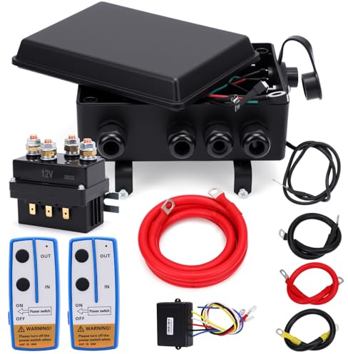 WODHMIEY Seilwinden Relais Steuerungssatz 12V 500A mit Steuerbox Funkempfänger 2 Funkfernbedienungen Kabelsatz Wasserdicht IP67 für 8000-17000lbs Elektro Winde Offroad Geländewagen LKW Boot ATV UTV